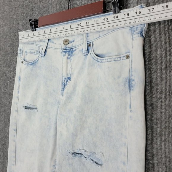 Abercrombie & Fitch Jeans Womens 32x26 Blue Tapered Ankle Zips Distressed Crop - Picture 3 of 13